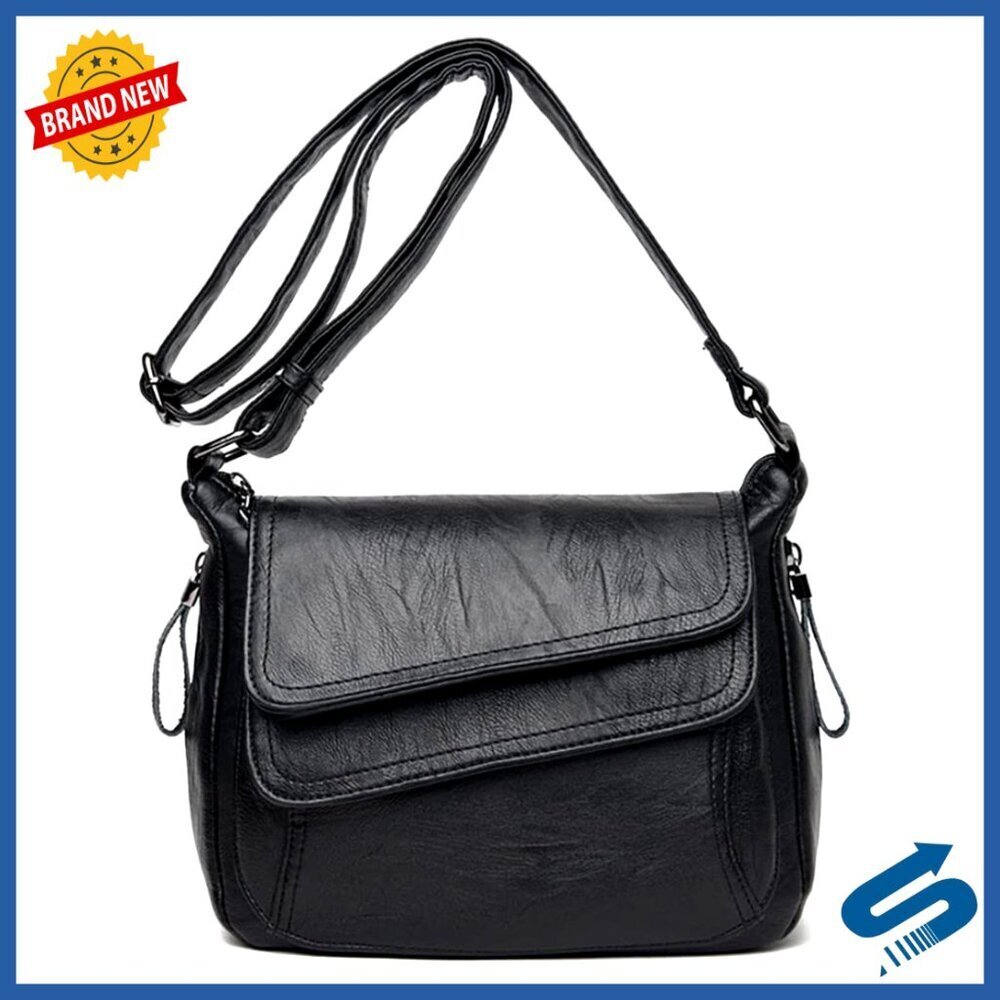 Leather Shoulder Bag Multi Pocket Crossbody Purse Flapover Messenger Satchel
